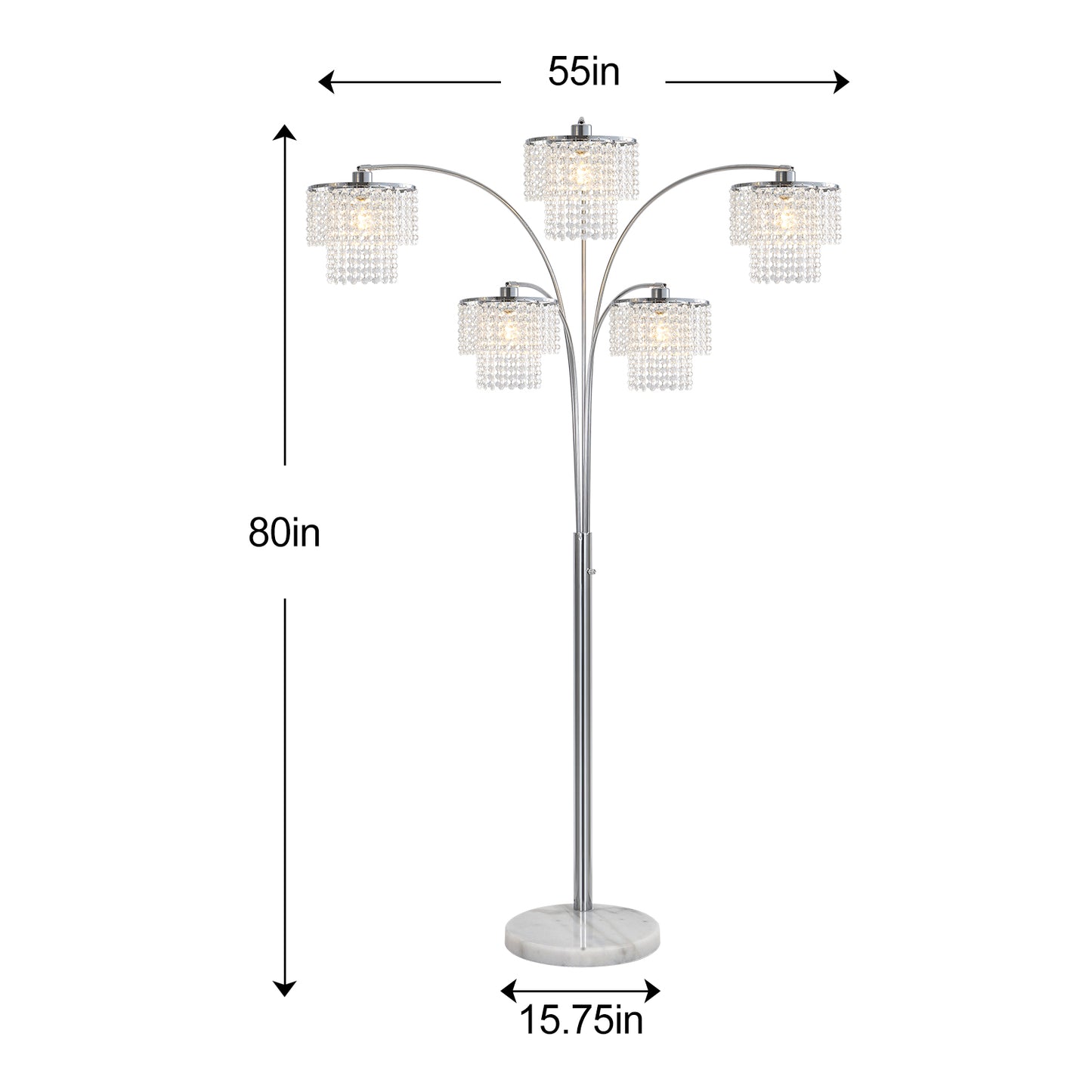 Brio 80" 5-Light Modern Crystal Arc Floor Lamp