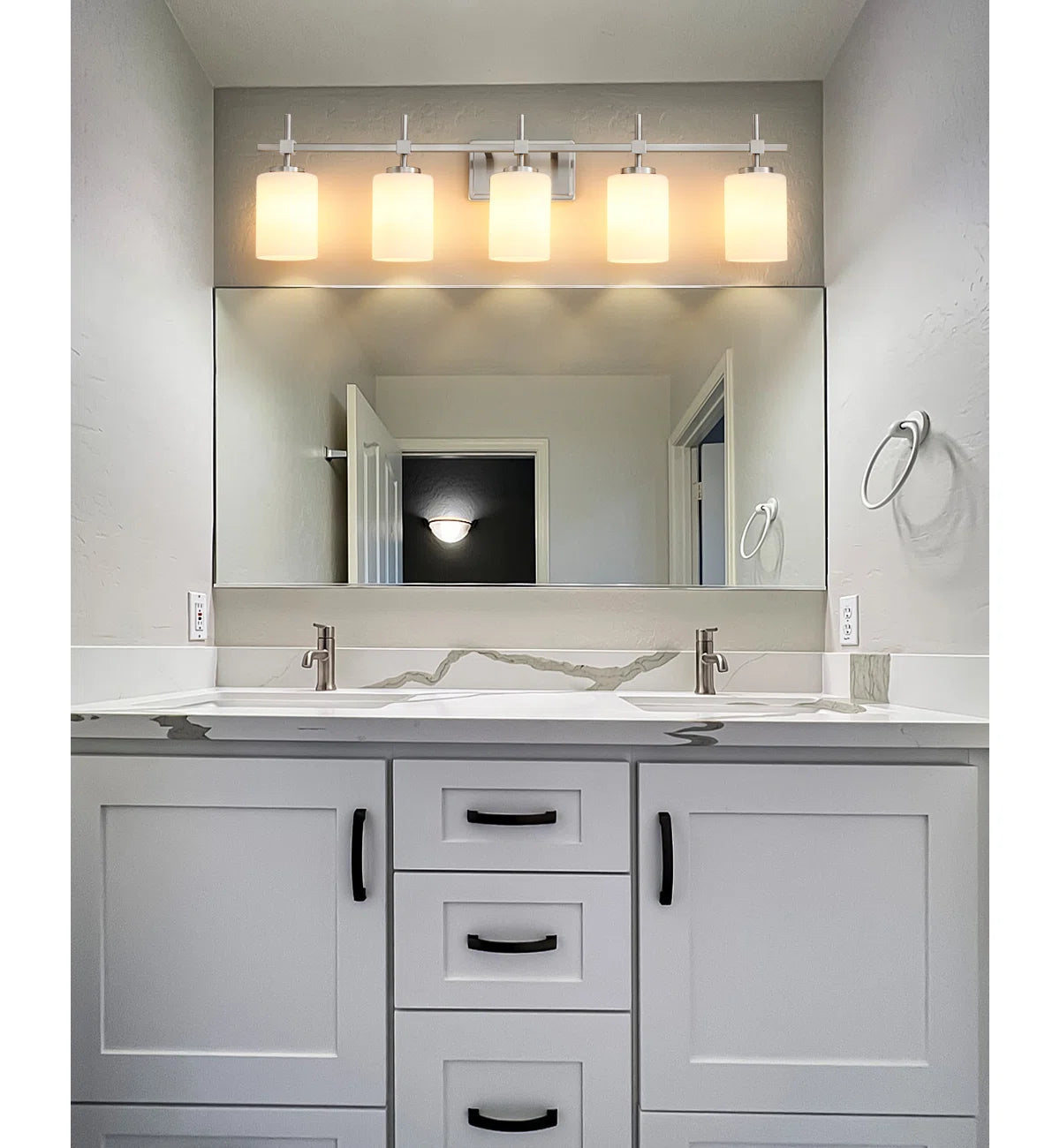 Jasper Brushed Nickel Frosted Glass 5-Light Bathroom Vanity Light