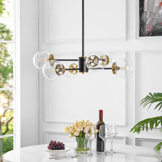 Modern Chandelier Sputnik Black Brass 6-Light Glass 30"