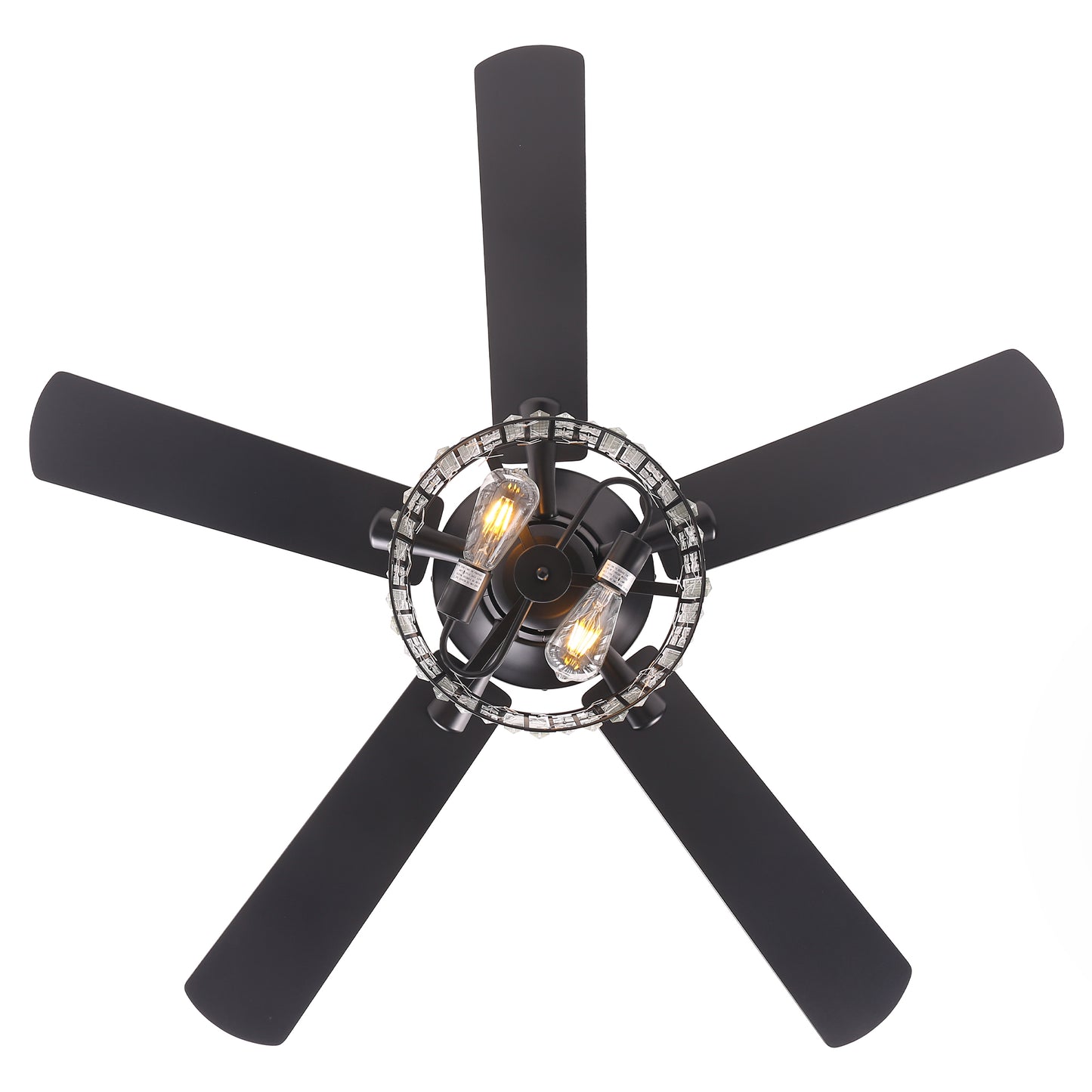 52" Crystal Ceiling Fan with Light & Remote – Black 5-Blade, DC Motor, Large Room