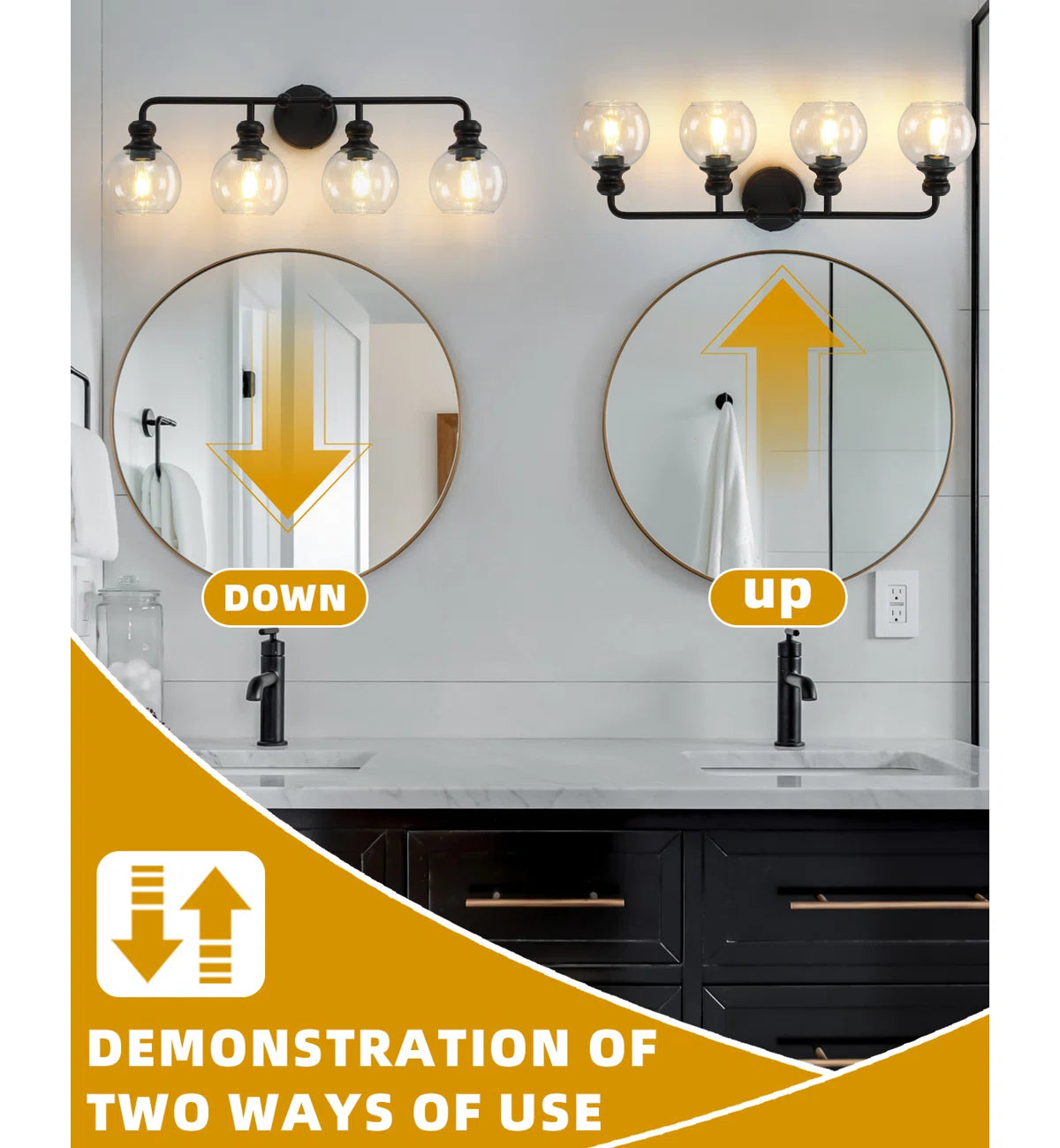 Irvine Black Modern Clear Glass 4-Light Vanity Light