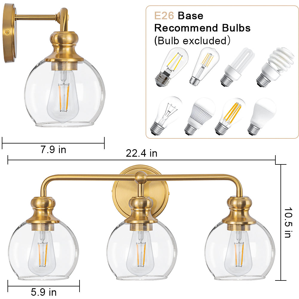 Irvine Gold Modern Clear Glass 3-Light Vanity Light