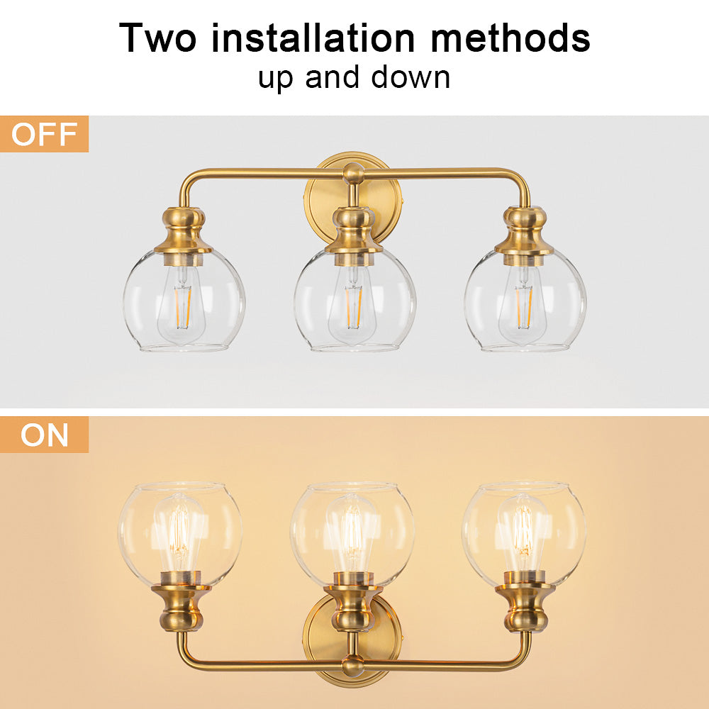 Irvine Gold Modern Clear Glass 3-Light Vanity Light