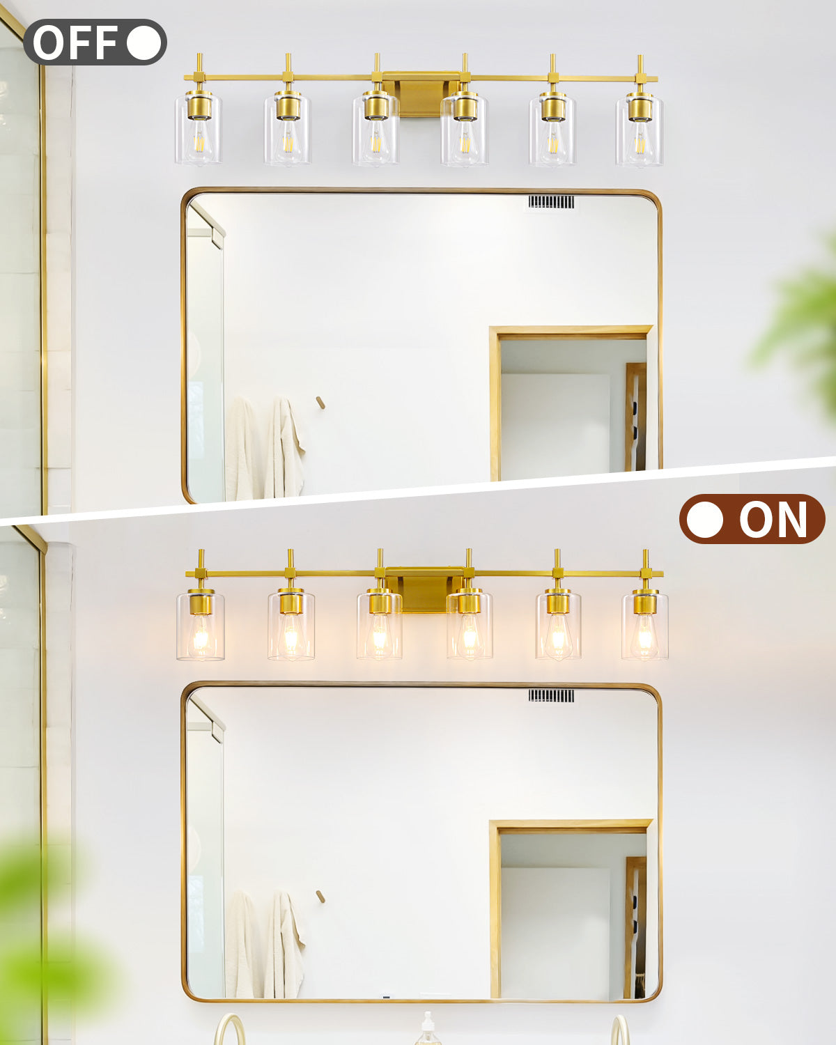 Jasper Gold Clear Glass 6-Light Bathroom Vanity Light