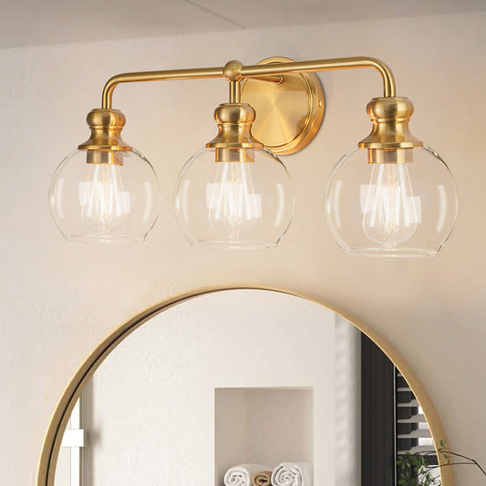 Irvine Gold Modern Clear Glass 3-Light Vanity Light