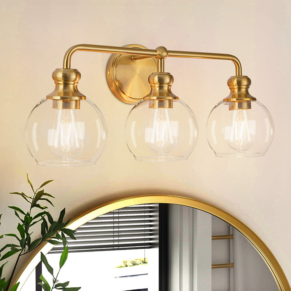 Irvine Gold Modern Clear Glass 3-Light Vanity Light