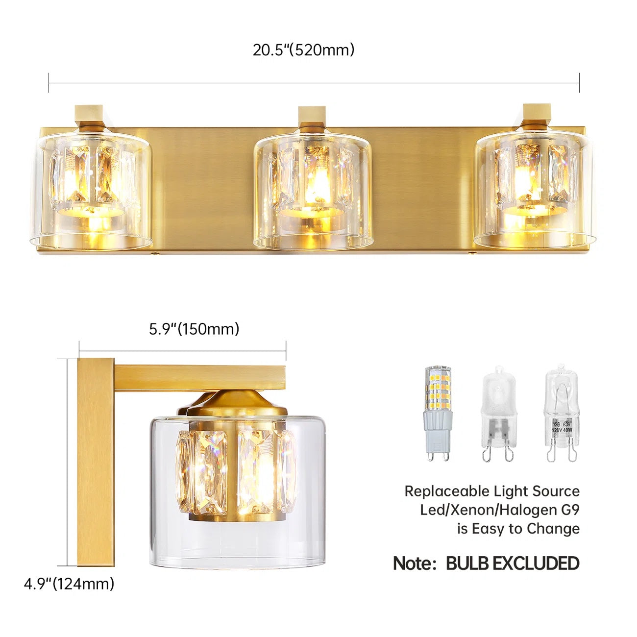 Kolt Gold Traditional 3-Light Bathroom Vanity Light