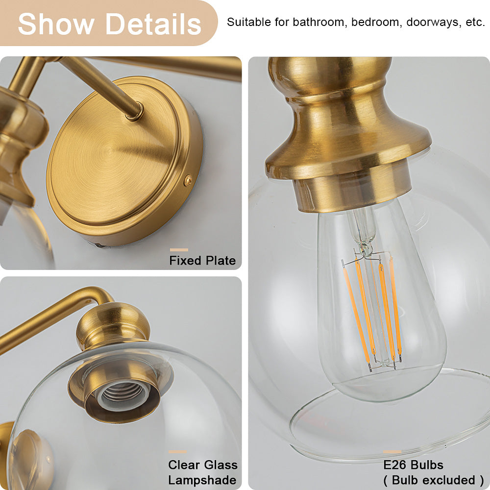 Irvine Gold Modern Clear Glass 3-Light Vanity Light