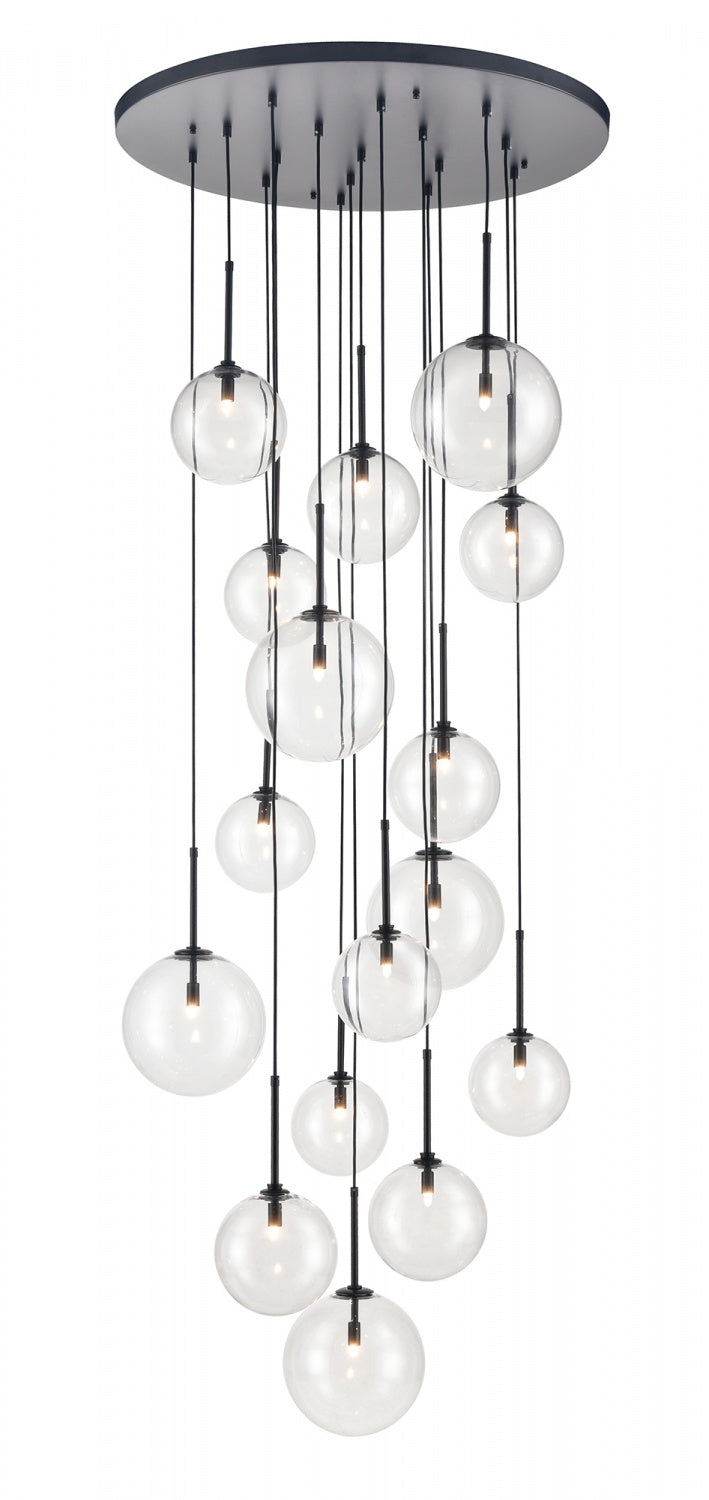 Delilah 16-Light Matte Black Clear Globe Pendant Light