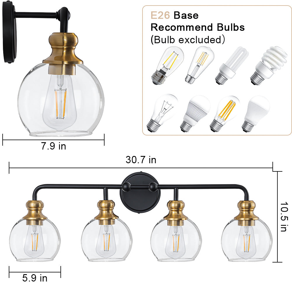 Irvine Black and Gold Modern 4-Light Vanity Light
