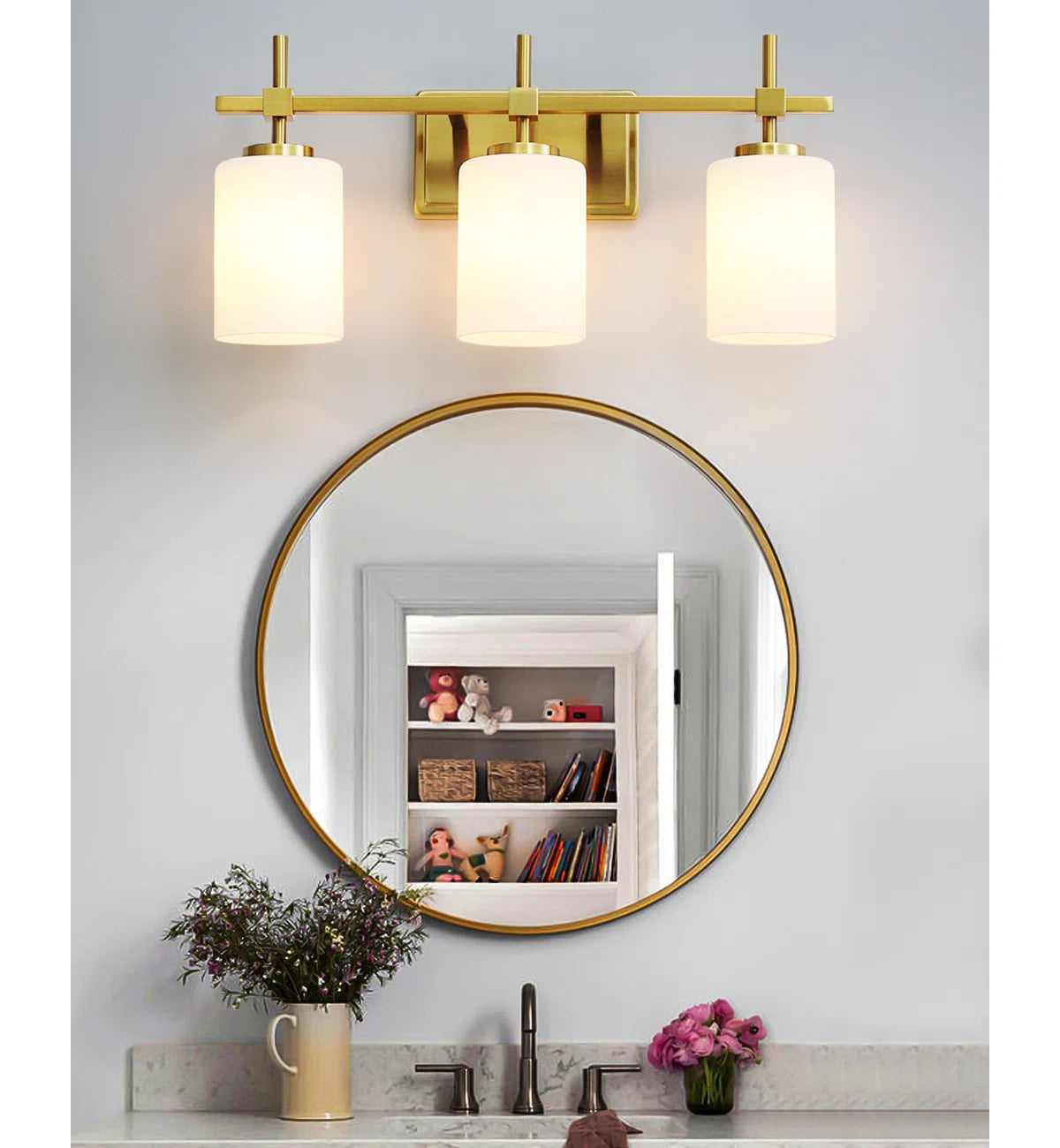 Jasper Gold Traditional Frosted Glass 3-Light Bathroom Vanity Light