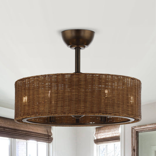 24" 3-Blade 6-Light Woven Farmhouse Ceiling Fan with Light