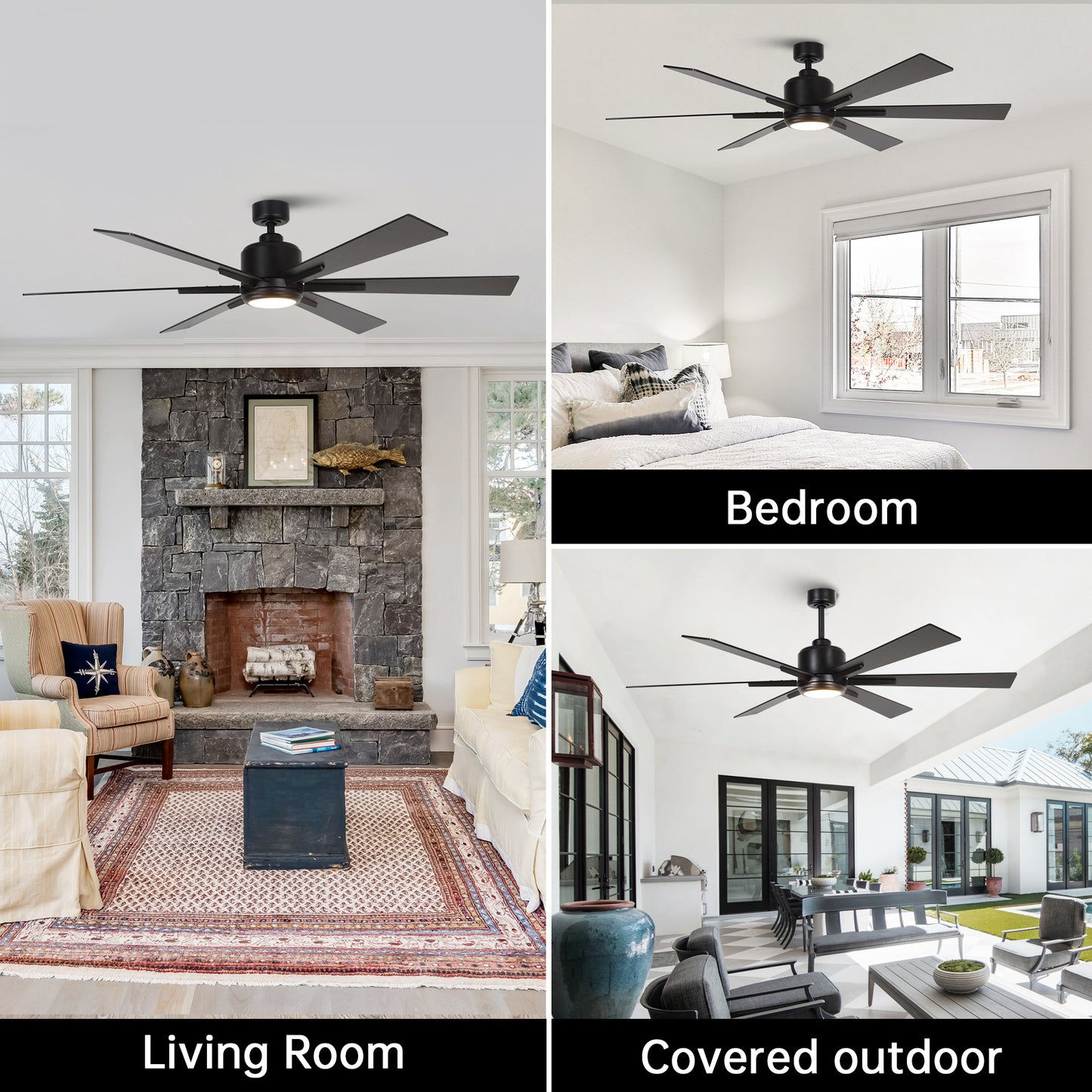 BreezeLite Modern 65" Matte Black LED Downrod Ceiling Fan