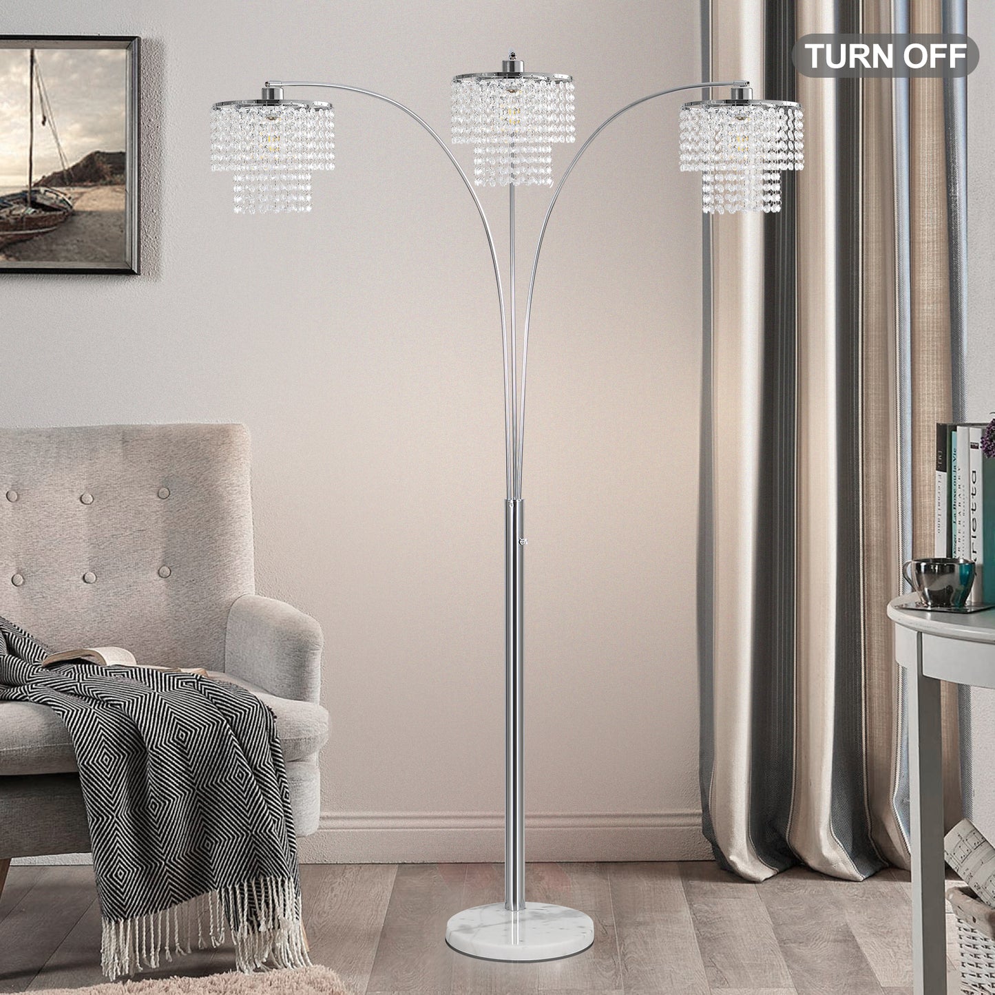 Brio 90" 3-Light Modern Crystal Arc Floor Lamp