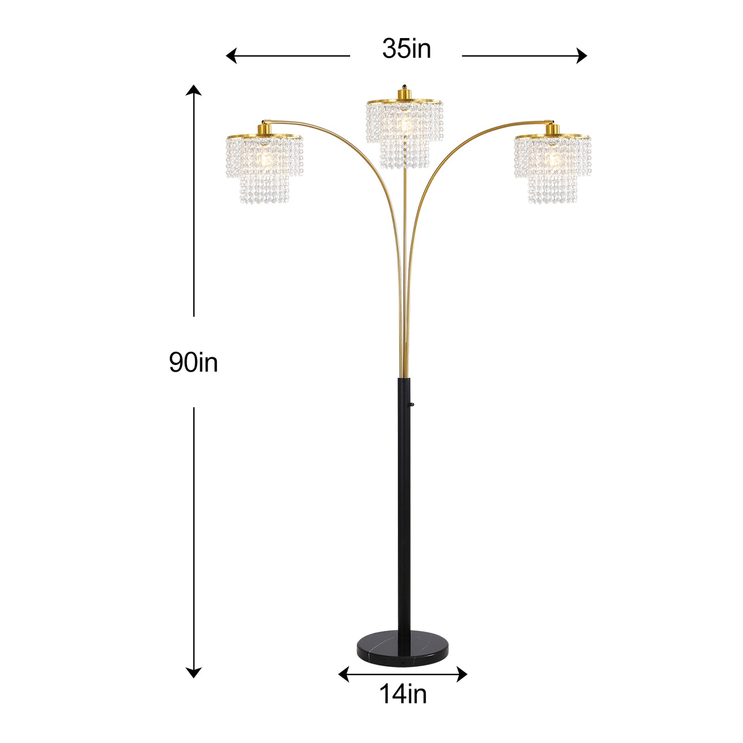 Brio 85" 3-Light Modern Gold Crystal Arc Floor Lamp