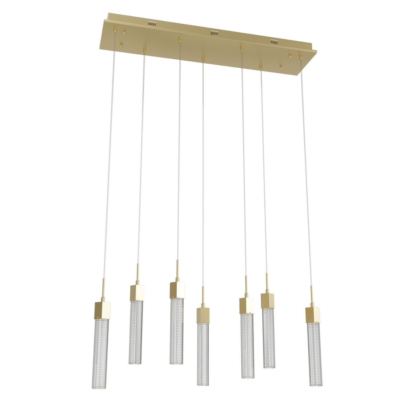 Boa 7-Light LED Brushed Brass Studded Glass Linear Chandelier