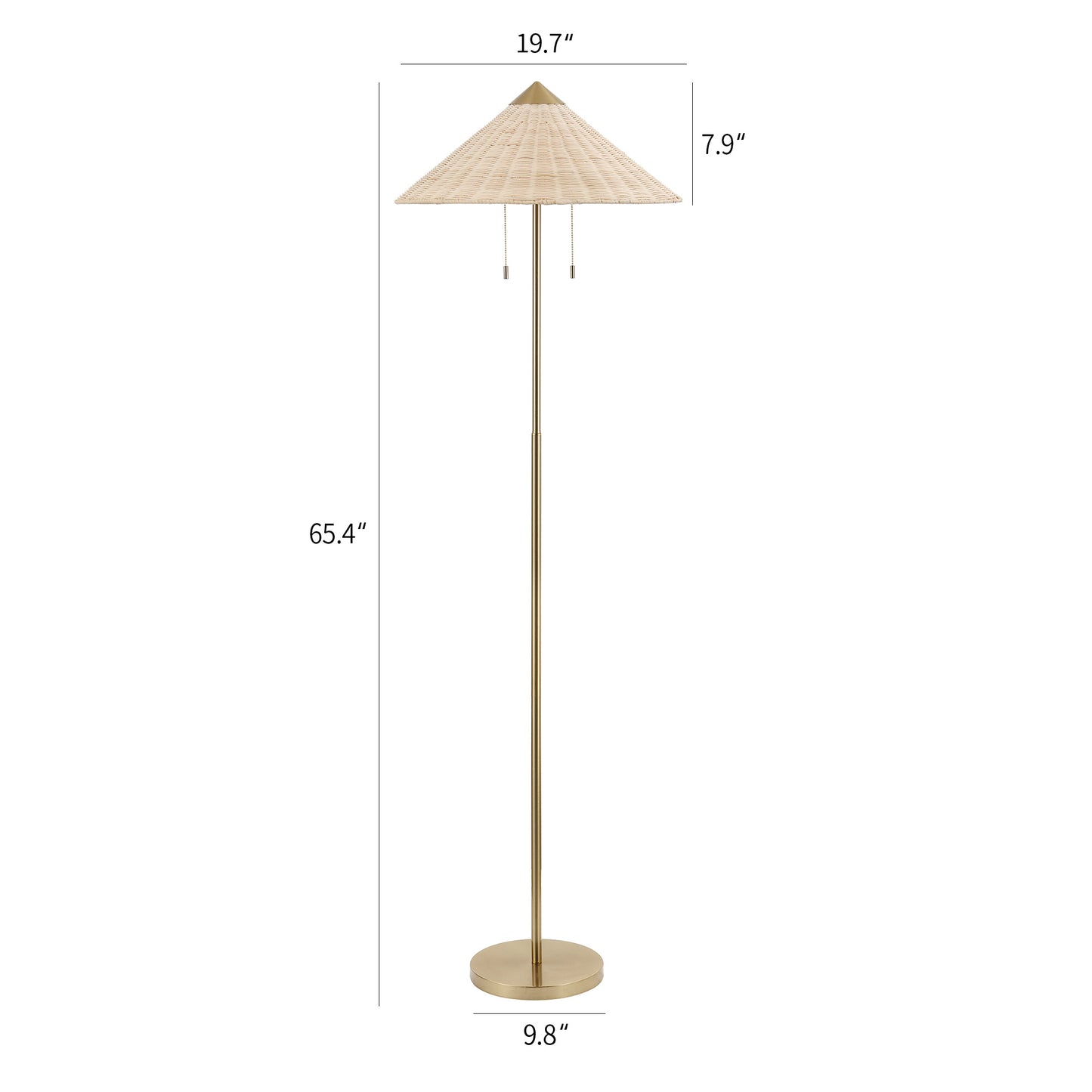 Floor Lamp Traditional Brass 65" 2-Light Rattan Shade