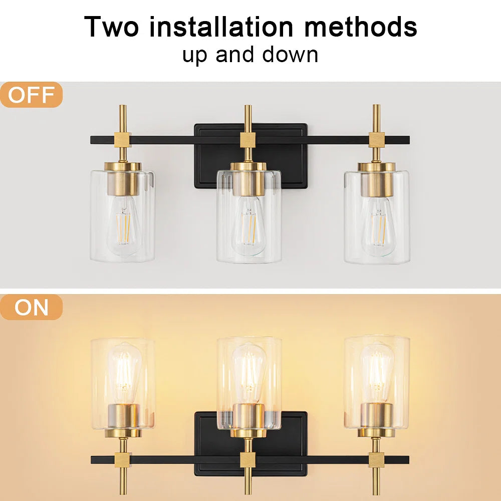 Jasper Black & Gold Clear Glass 3-Light Bathroom Vanity Light