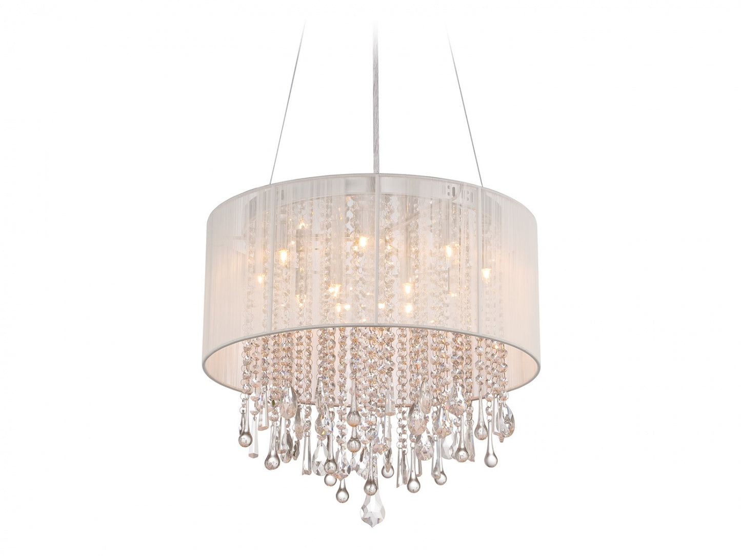 Beverly Dr. Traditional 32" Round White Silk and Crystal Chandelier