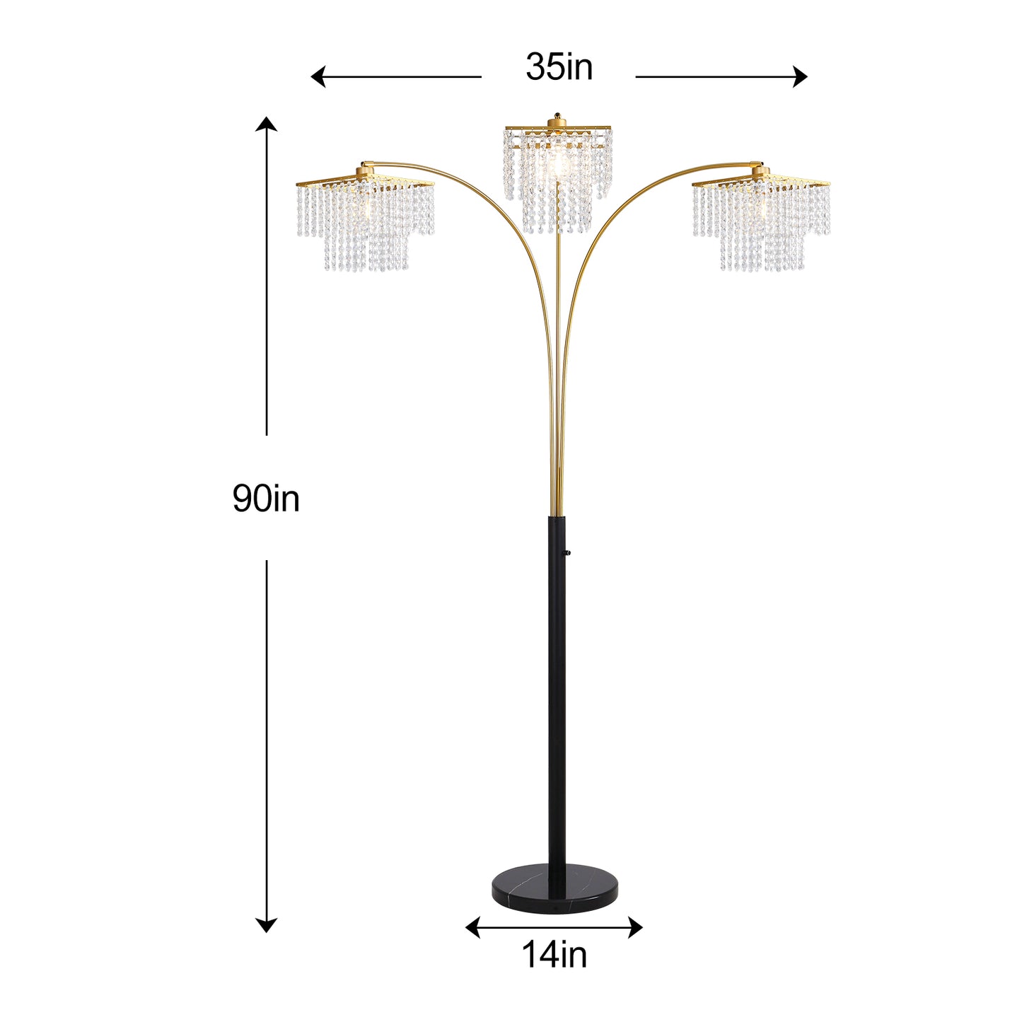 Brio 90" 3-Light Modern Gold Crystal Arc Floor Lamp