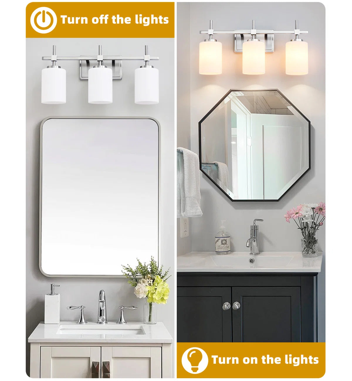 Jasper Brushed Nickel Frosted Glass 3-Light Bathroom Vanity Light