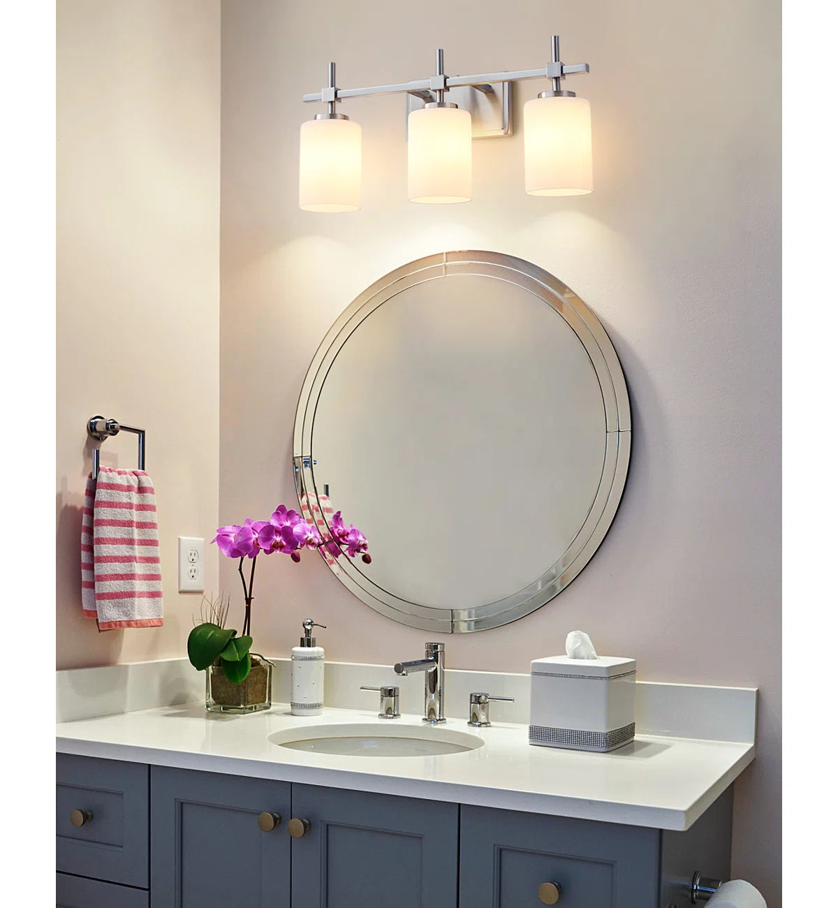 Jasper Brushed Nickel Frosted Glass 3-Light Bathroom Vanity Light