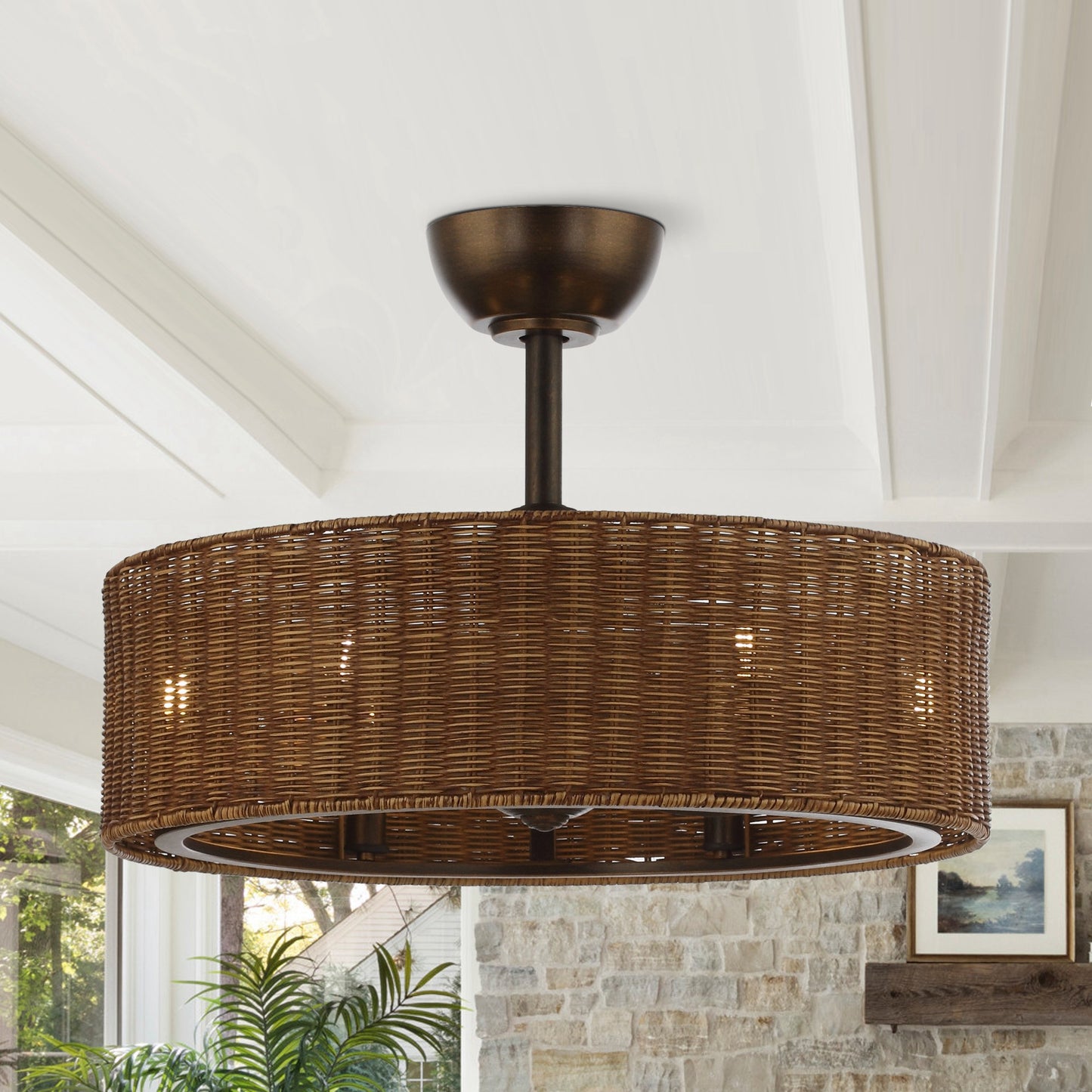 24" 3-Blade 6-Light Woven Farmhouse Ceiling Fan with Light
