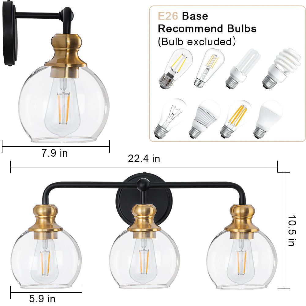 Irvine Black and Gold Modern 3-Light Vanity Light