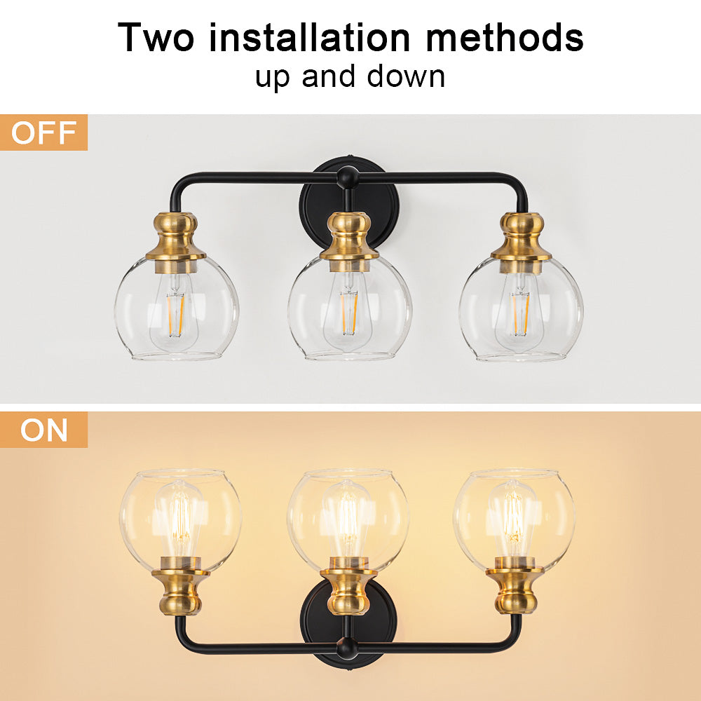 Irvine Black and Gold Modern 3-Light Vanity Light