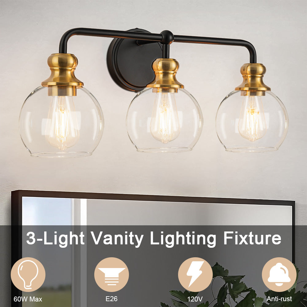 Irvine Black and Gold Modern 3-Light Vanity Light