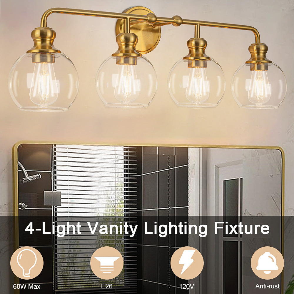 Irvine Gold Modern Clear Glass 4-Light Vanity Light
