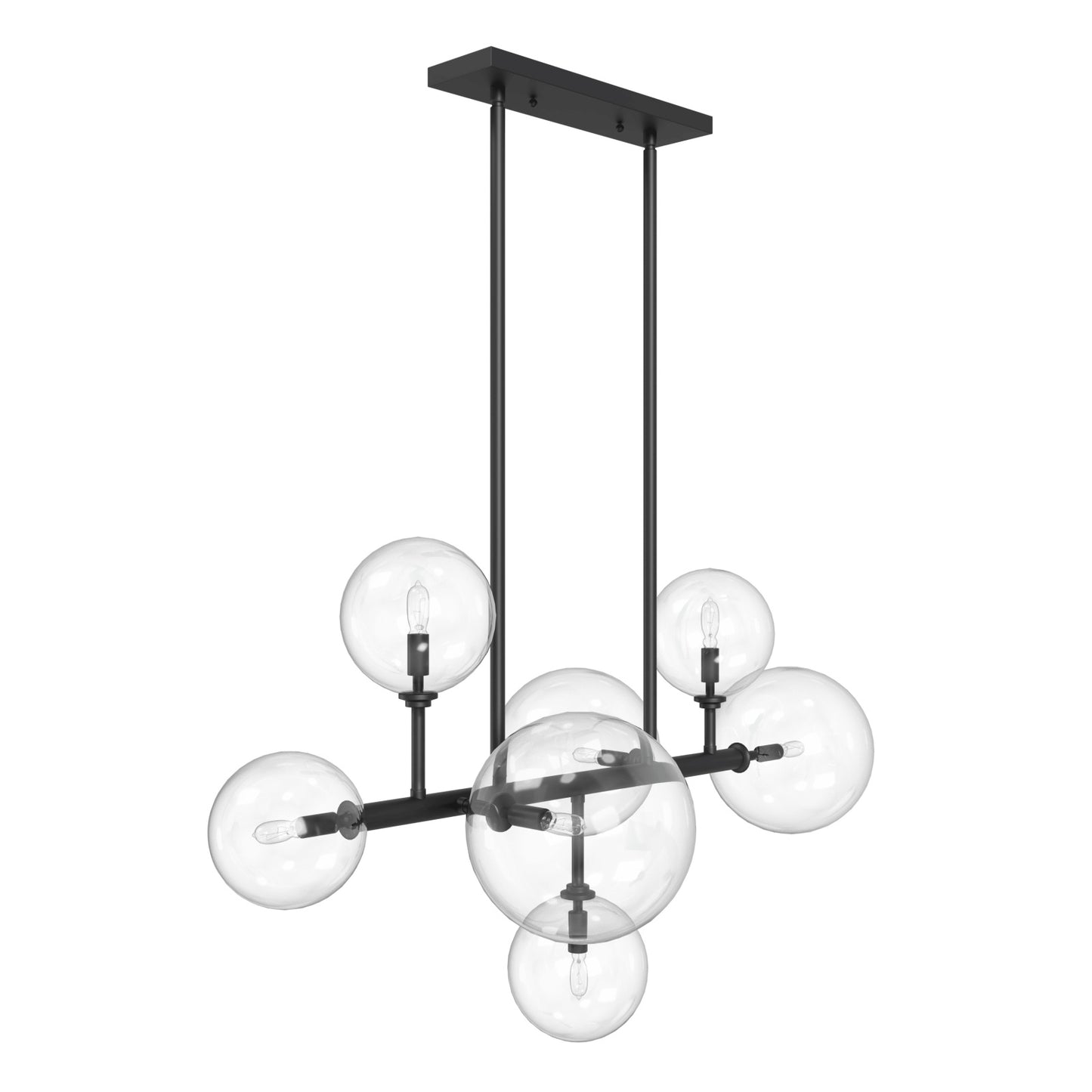 Delilah 7-Light Matte Black Clear Globe Linear Chandelier