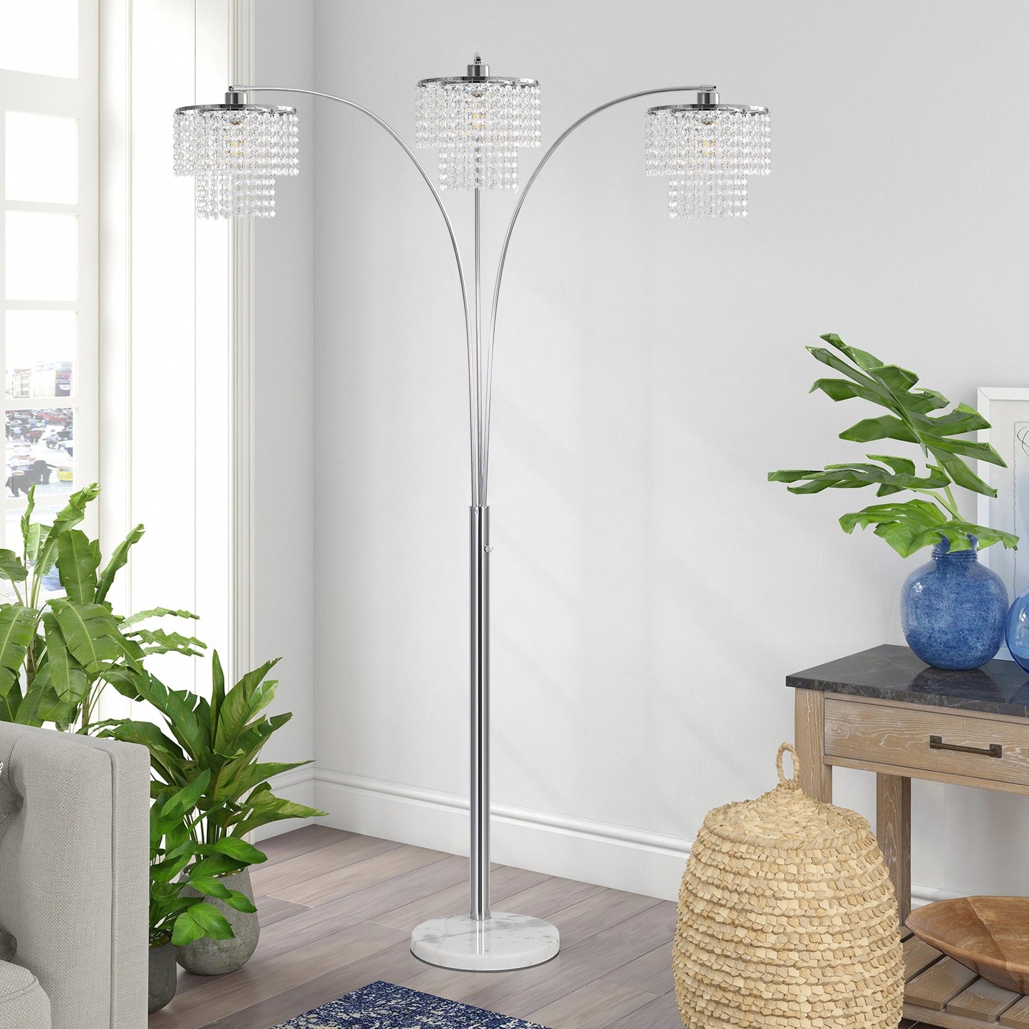 Brio 90" 3-Light Modern Crystal Arc Floor Lamp