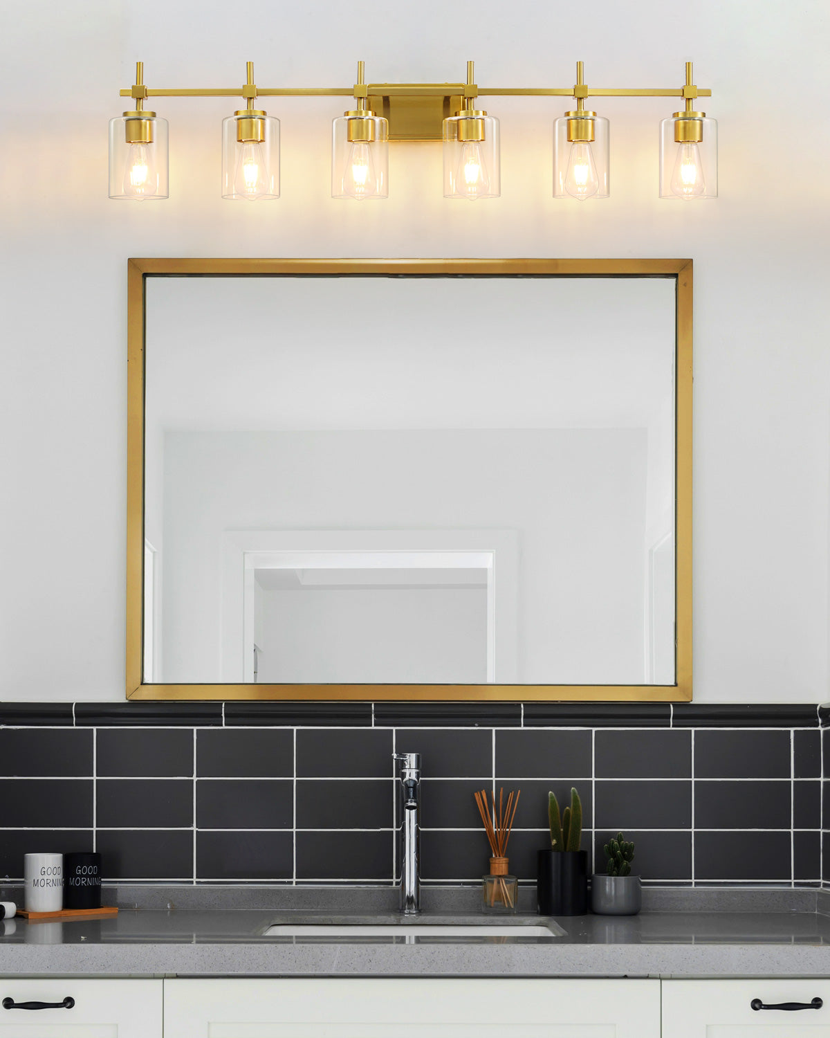 Jasper Gold Clear Glass 6-Light Bathroom Vanity Light