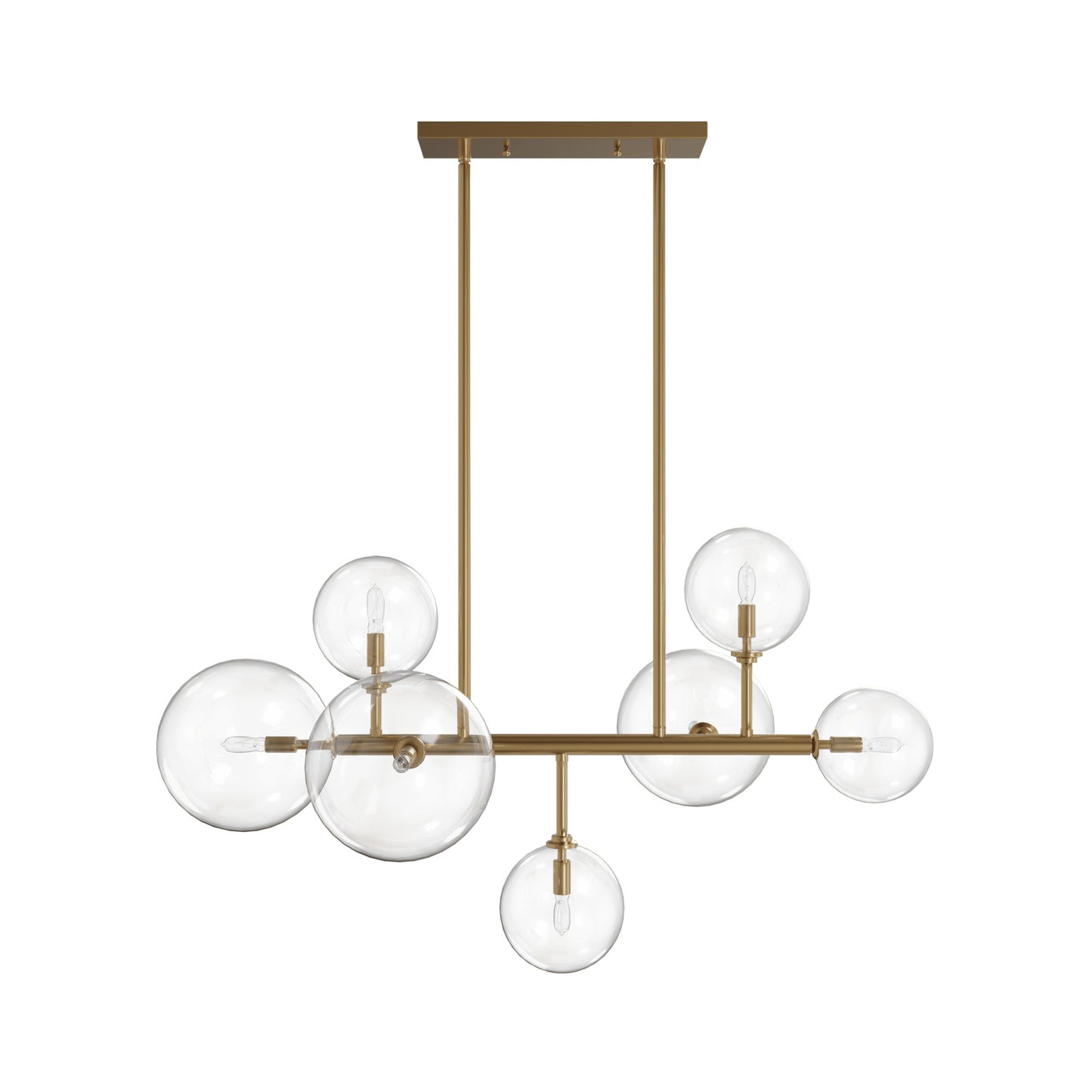 Delilah 7-Light Aged Brass Clear Globe Linear Chandelier
