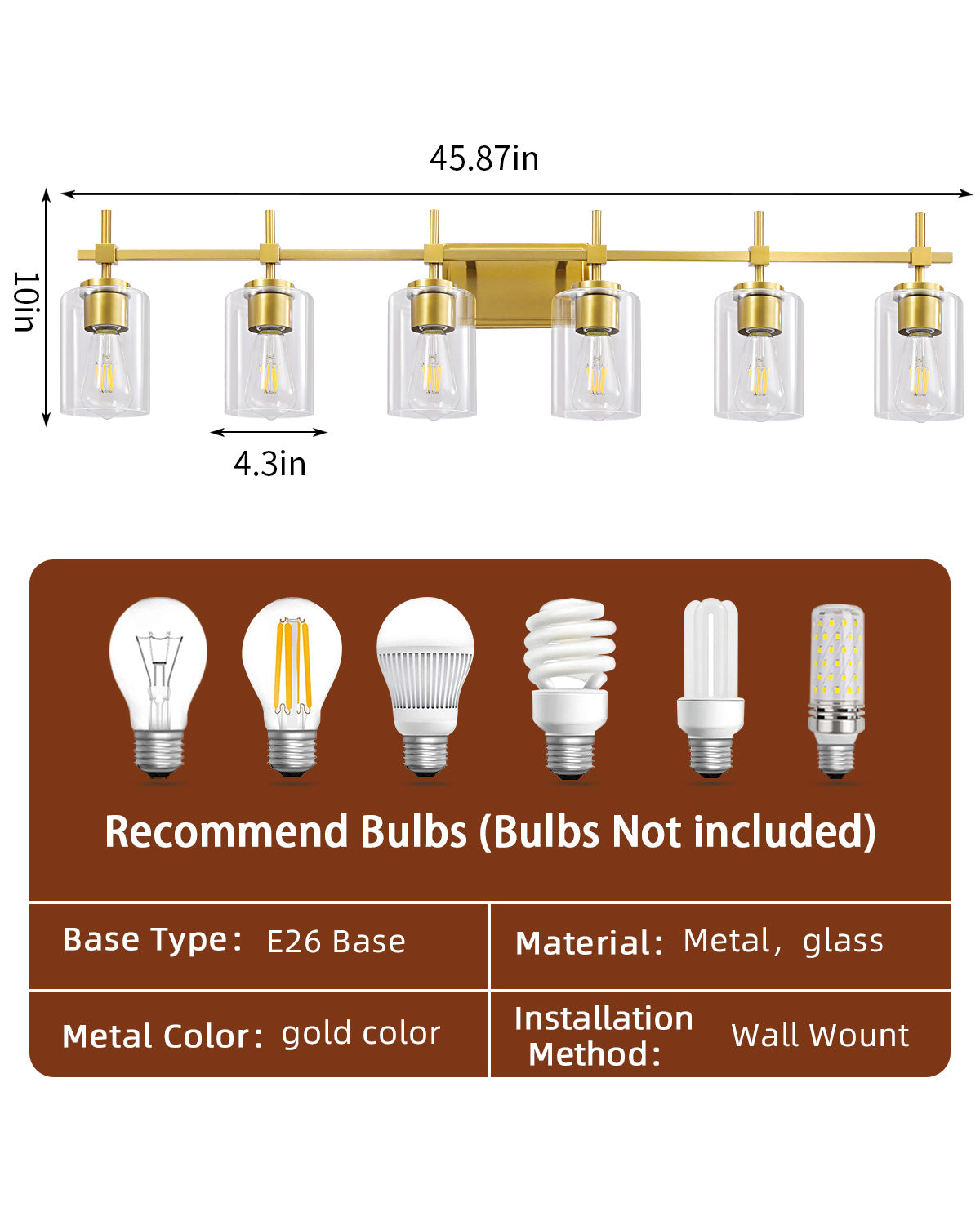 Jasper Gold Clear Glass 6-Light Bathroom Vanity Light
