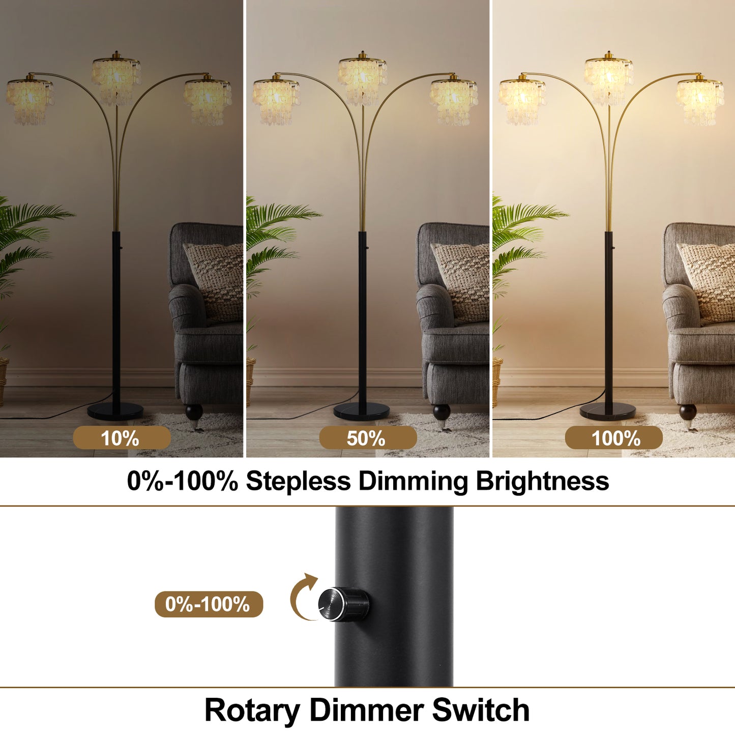 Brio 90" 3-Light Modern Gold Arc Floor Lamp