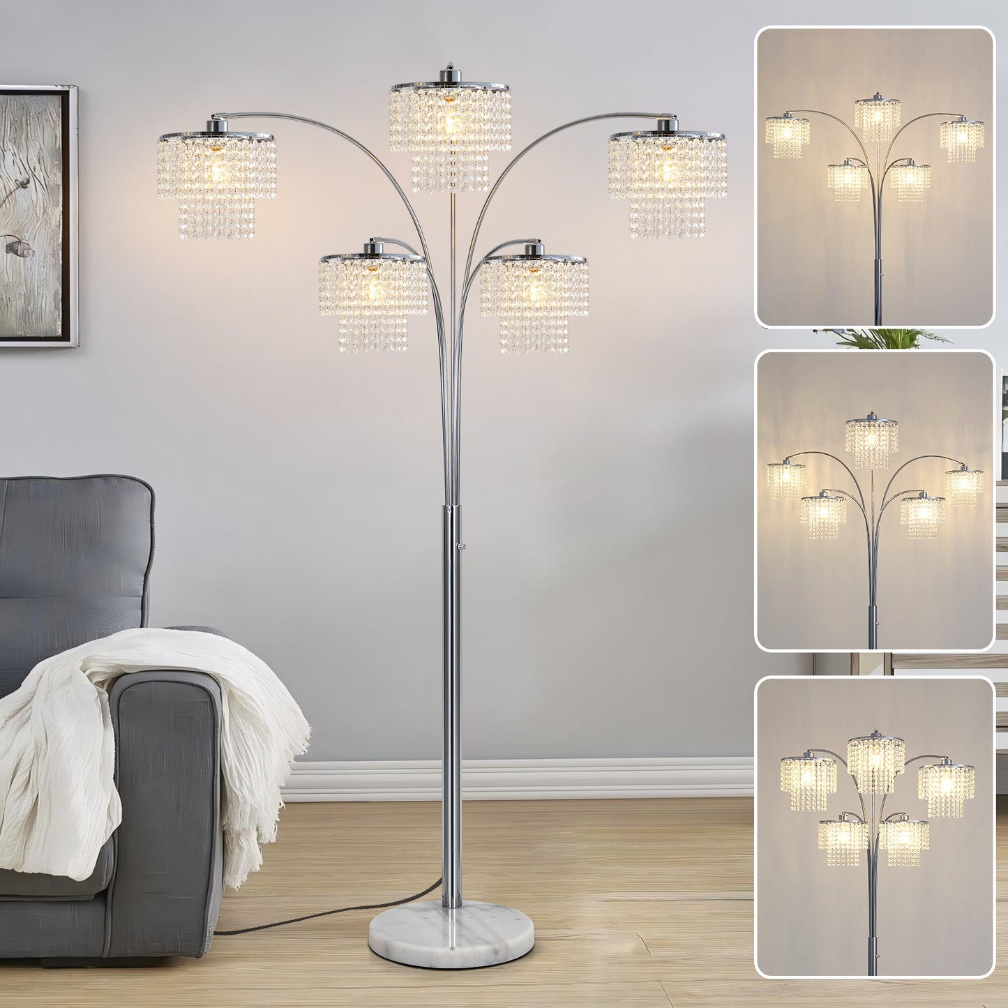 Brio 80" 5-Light Modern Crystal Arc Floor Lamp