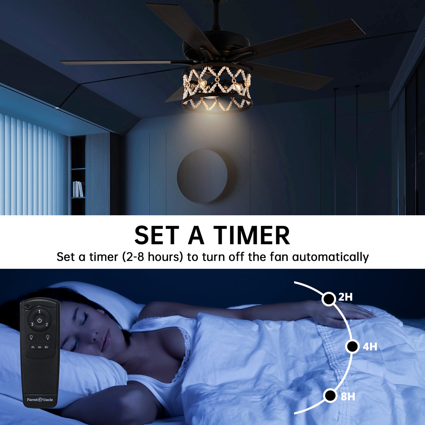 BreezeLite 52" Bohemian Black Wood Beaded Ceiling Fan