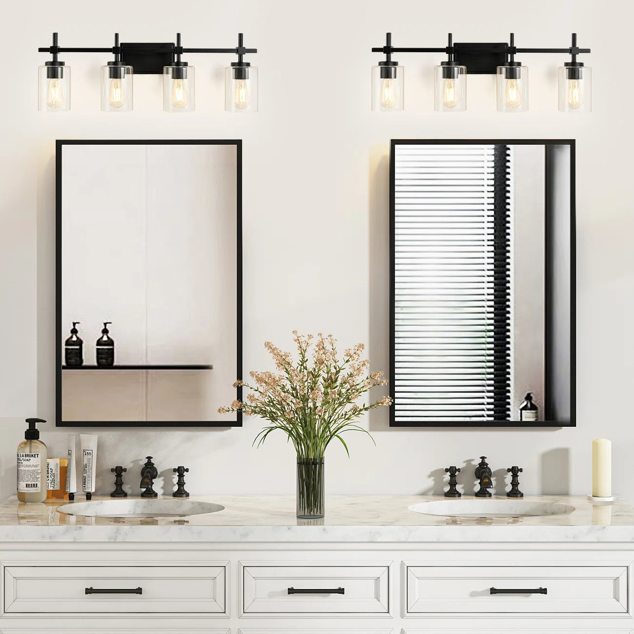 Jasper Black Clear Glass 4-Light Bathroom Vanity Light