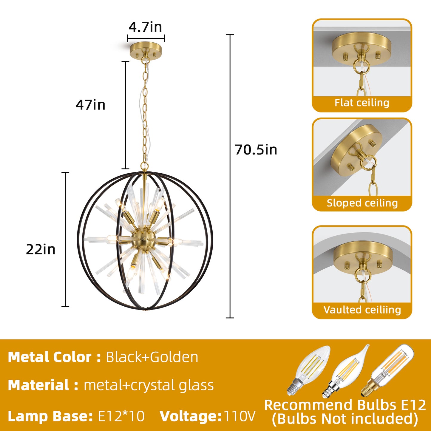 Brio 22" 10-light Modern Black and Gold Orb Chandelier
