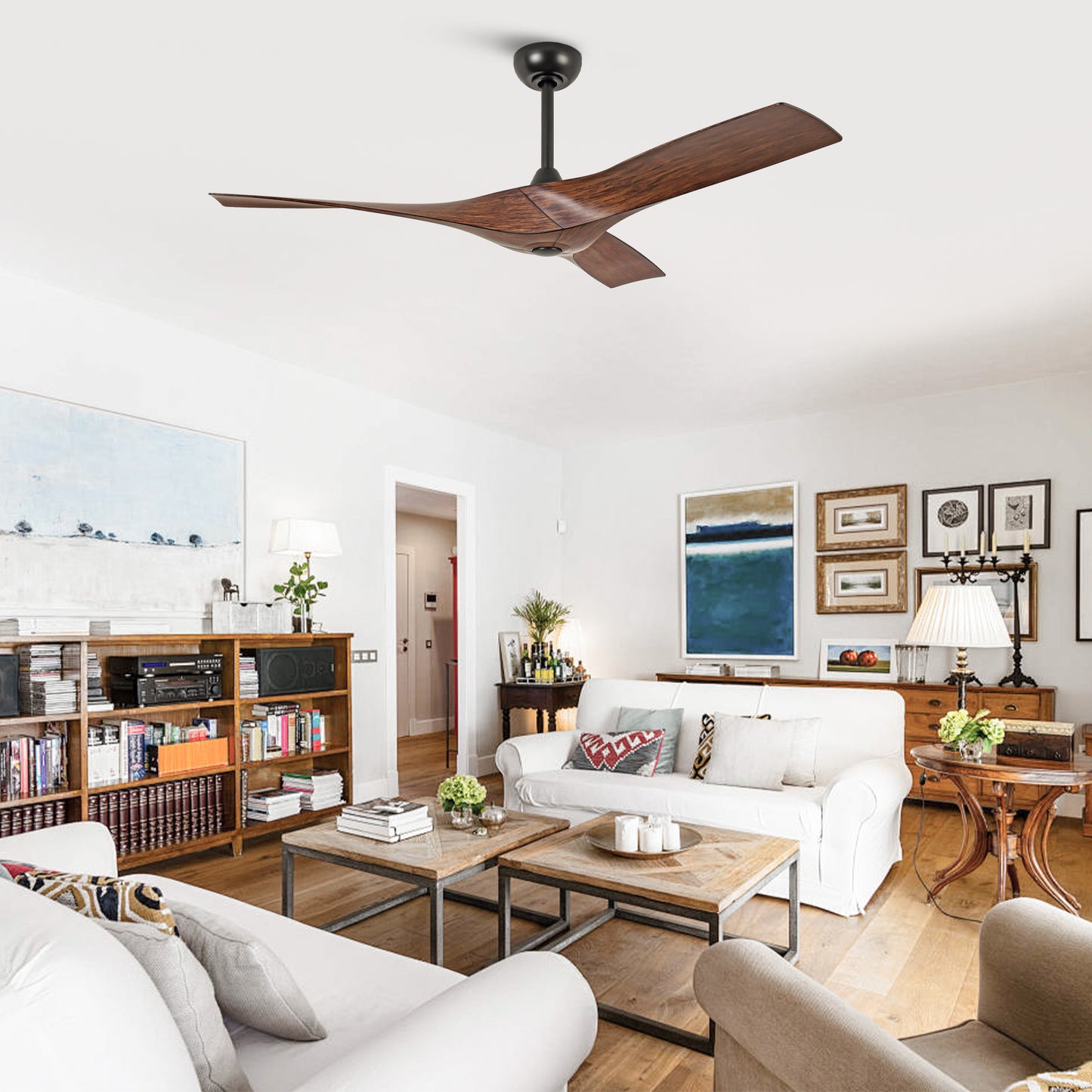 52" Erin Modern Industrial Black & Walnut Ceiling Fan