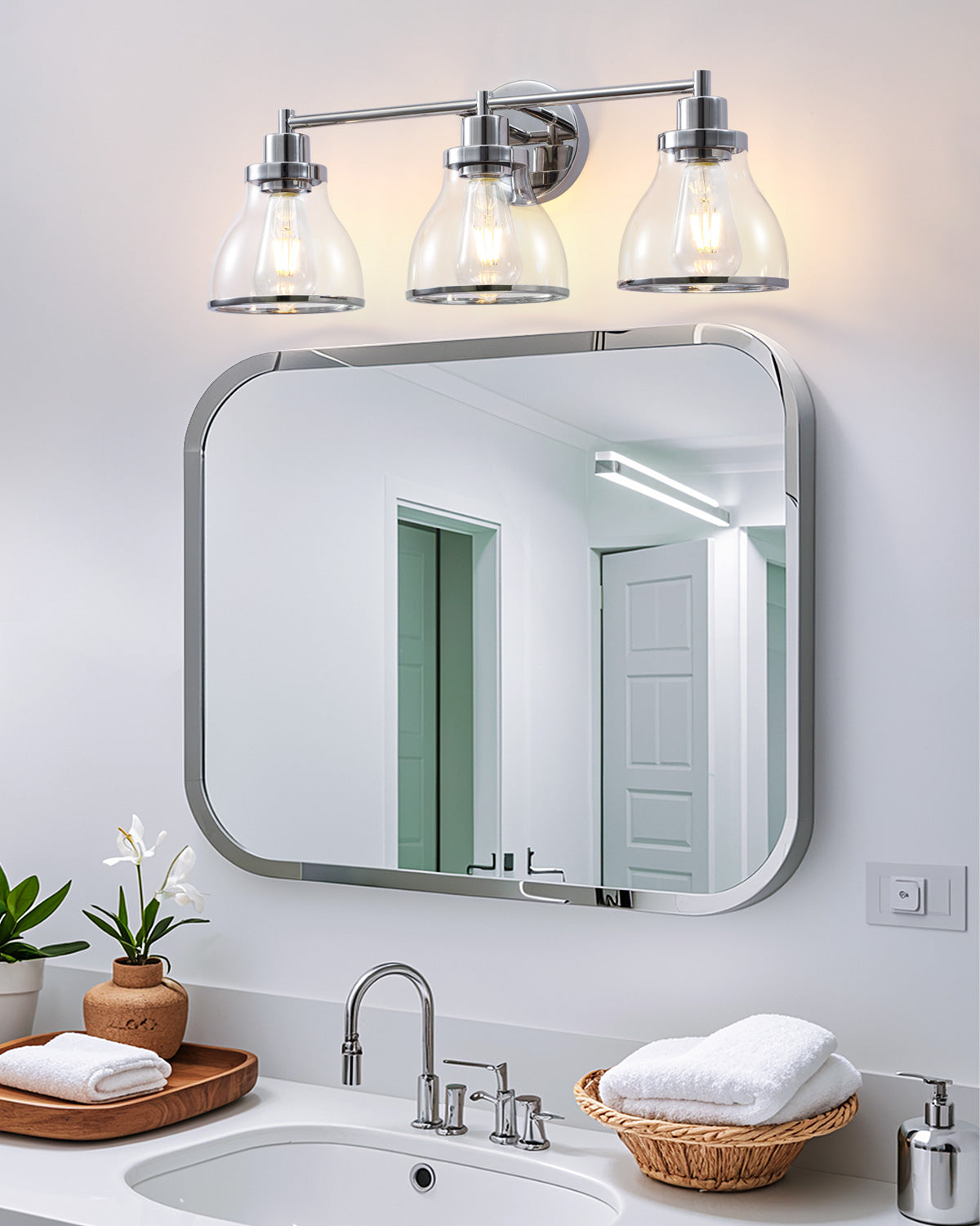 Hermosa Polished Nickel 3-Light Bathroom Vanity Light
