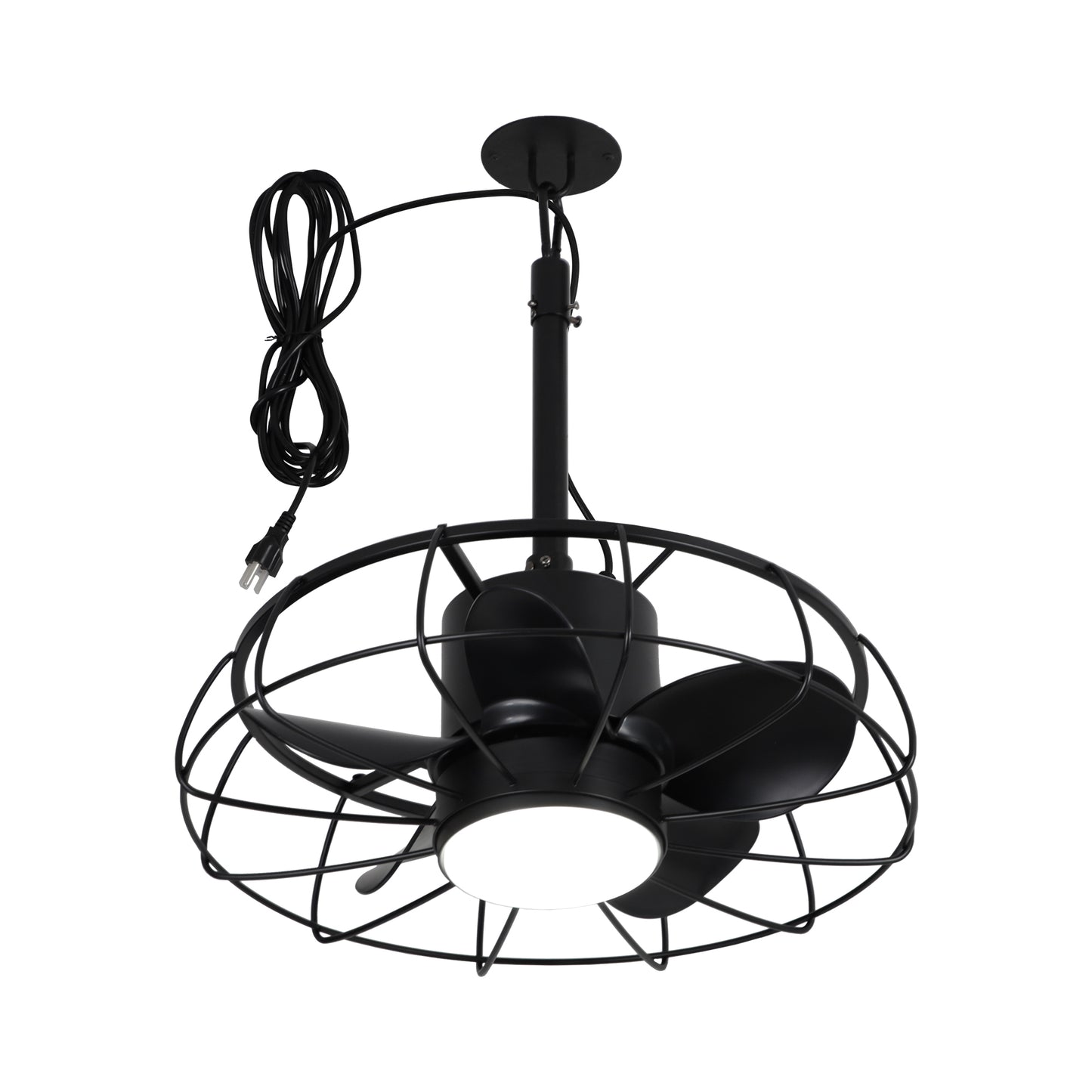 20" Indoor/Outdoor Black Industrial Plug-In Ceiling Fan with Light