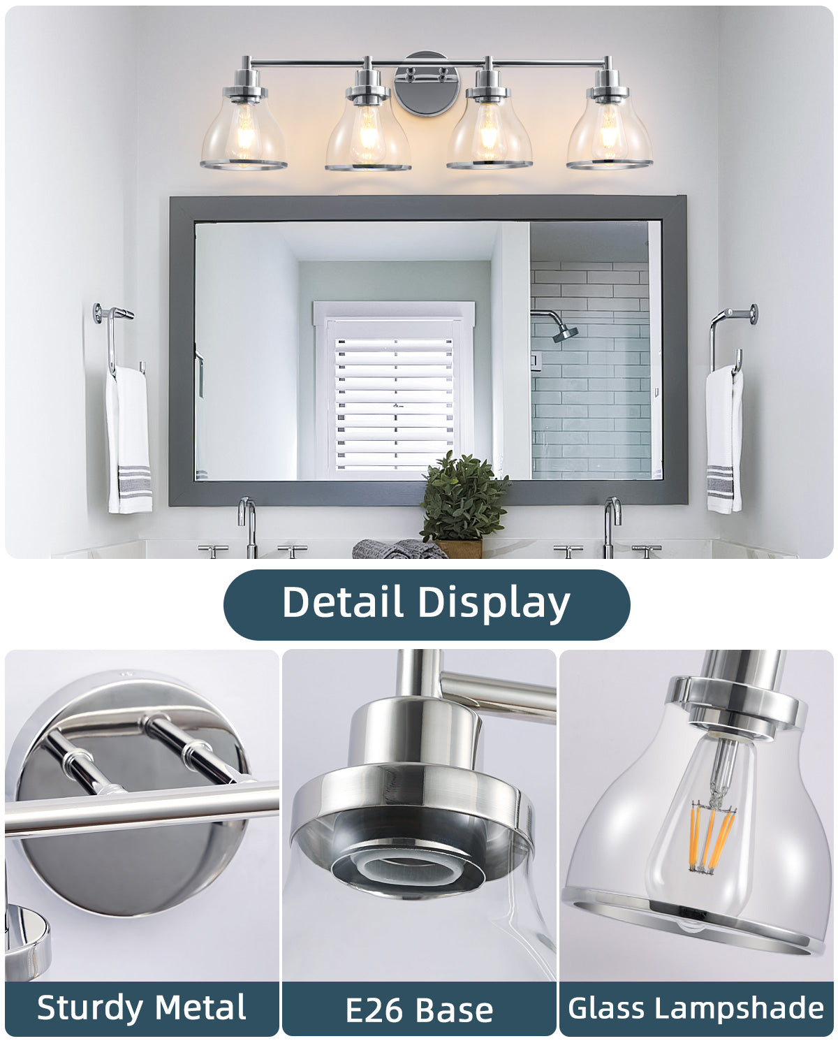 Hermosa Polished Nickel 4-Light Bathroom Vanity Light