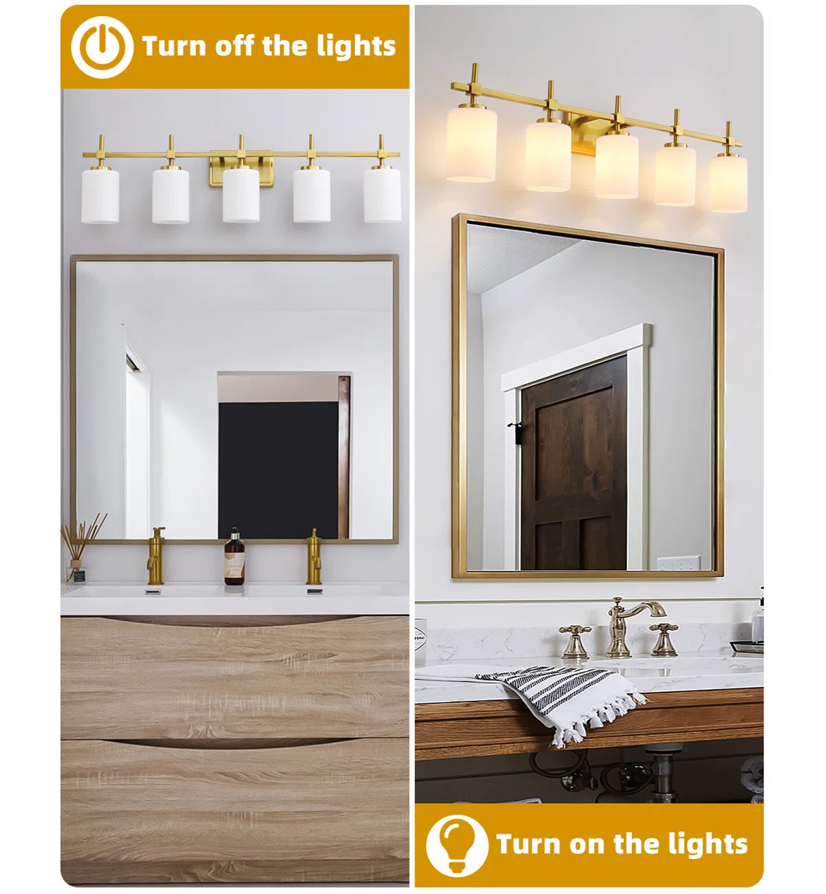 Jasper Gold Frosted Glass 5-Light Bathroom Vanity Light