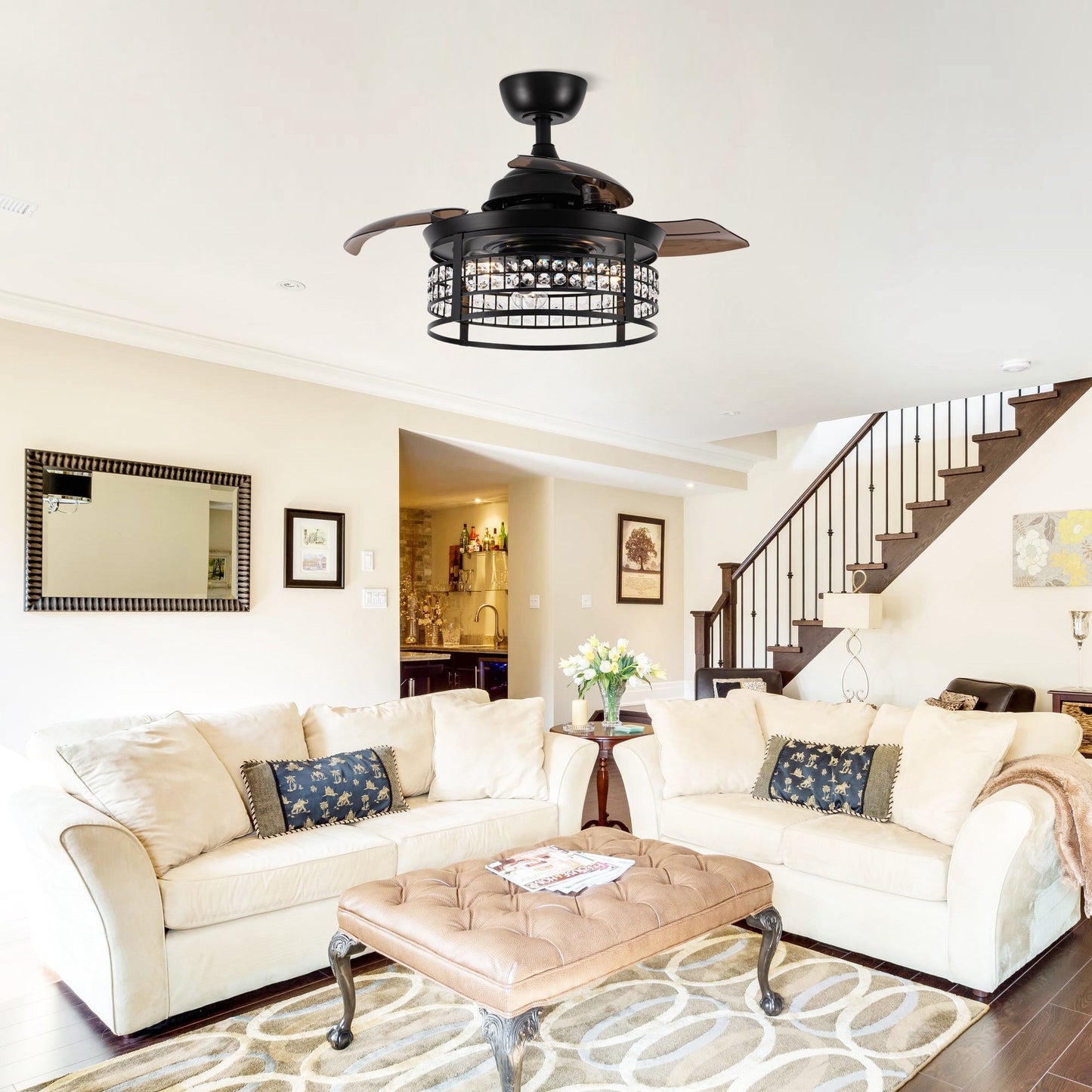 36" 3-Blade 3-Light Modern Fandelier Ceiling Fan with Light