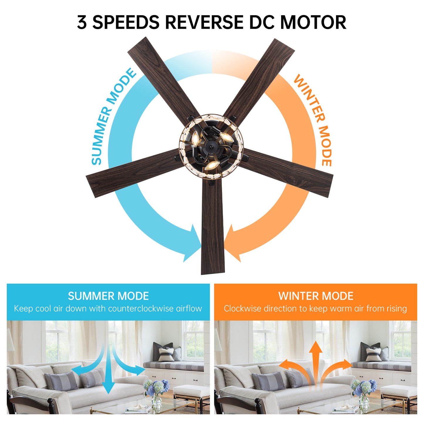 BreezeLite 52" Bohemian Black Wood Beaded Ceiling Fan