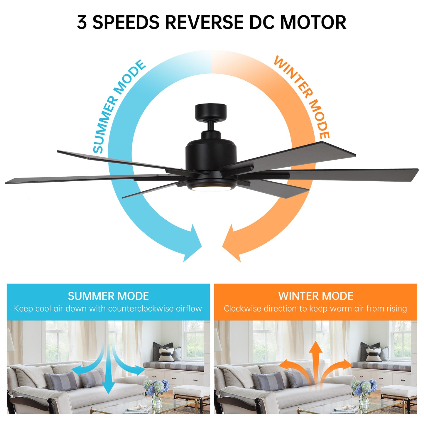 BreezeLite Modern 65" Matte Black LED Downrod Ceiling Fan