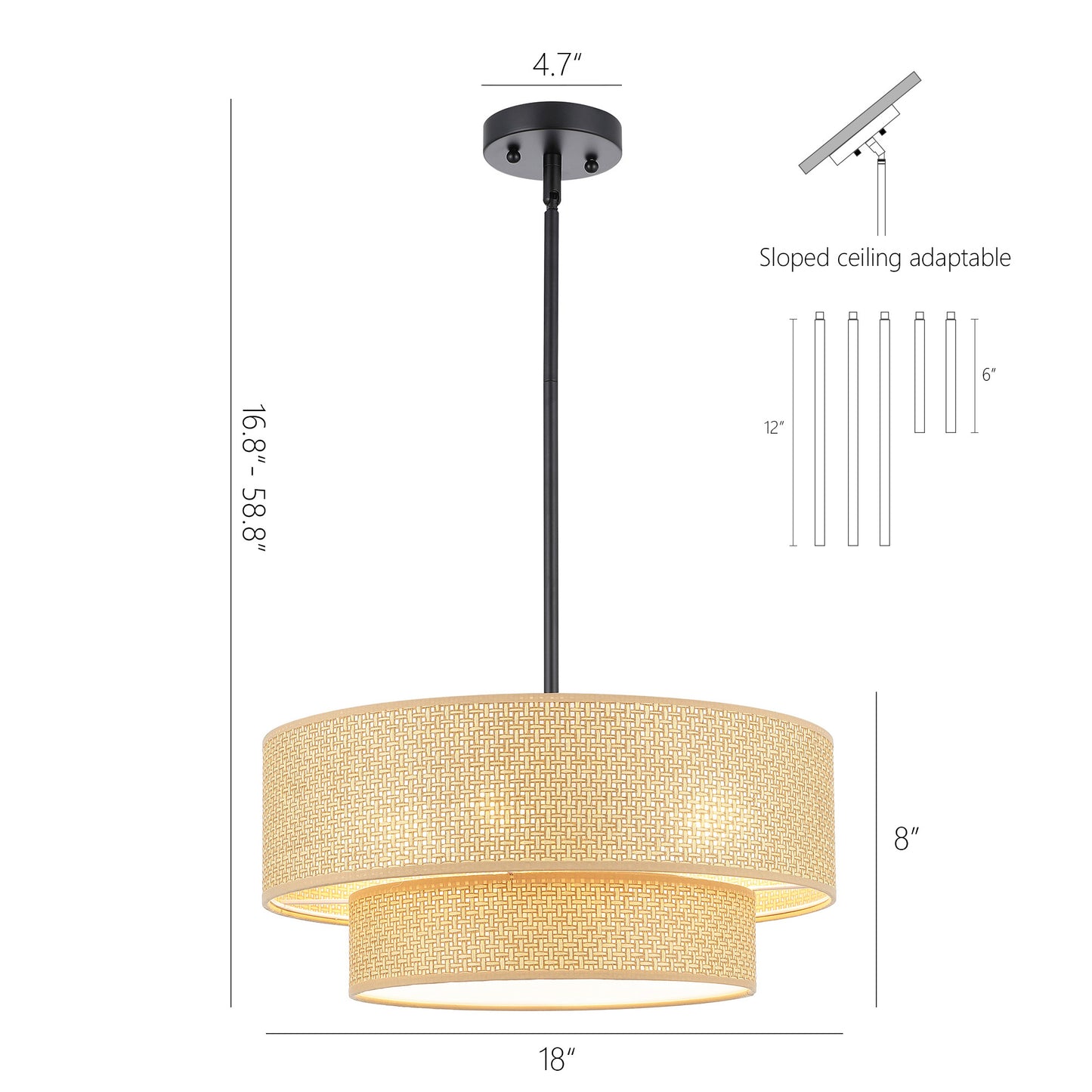 Rattan Chandelier Modern Natural Woven 18" 4-Light Black